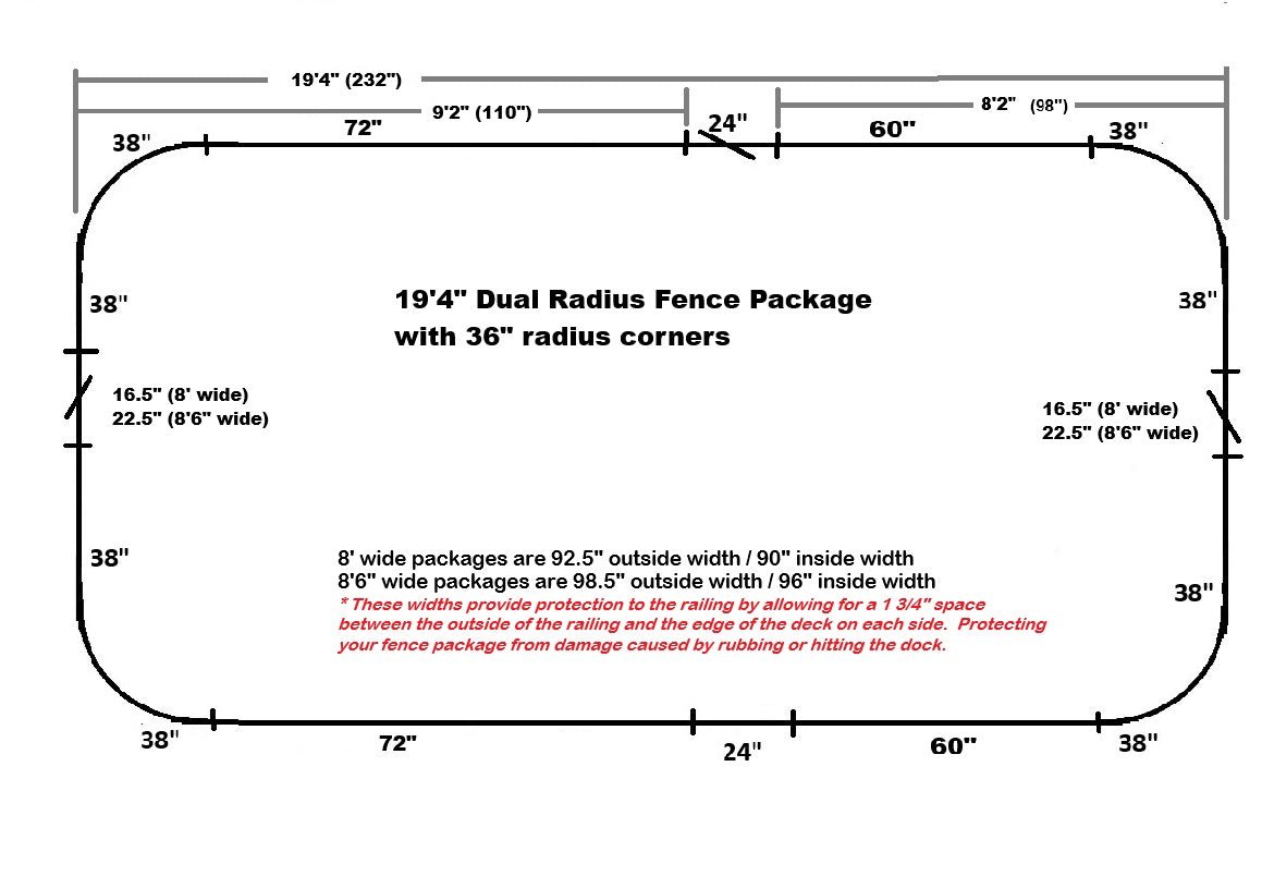 19'4" Dual Large Radius Fence Package - FenceForPontoons.com