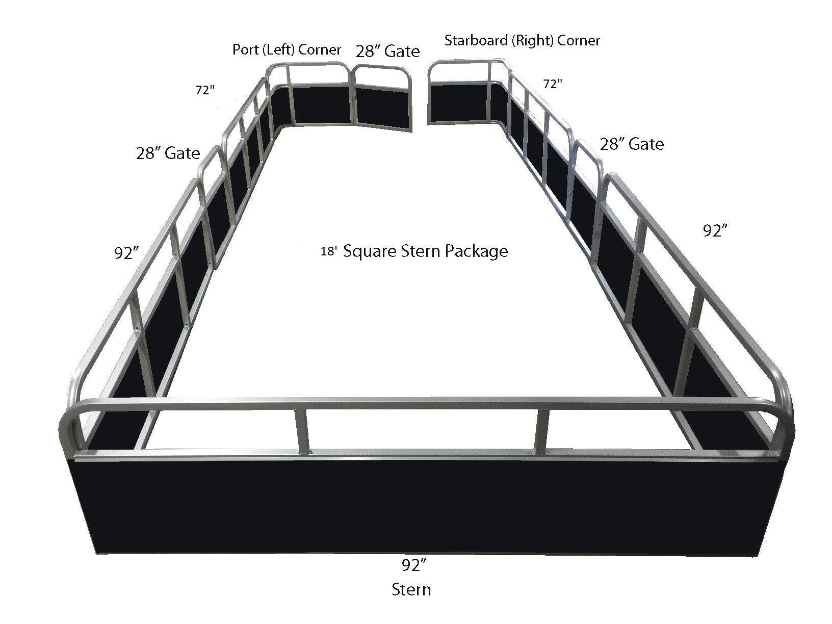 18' Square Stern Fence Package - FenceForPontoons.com